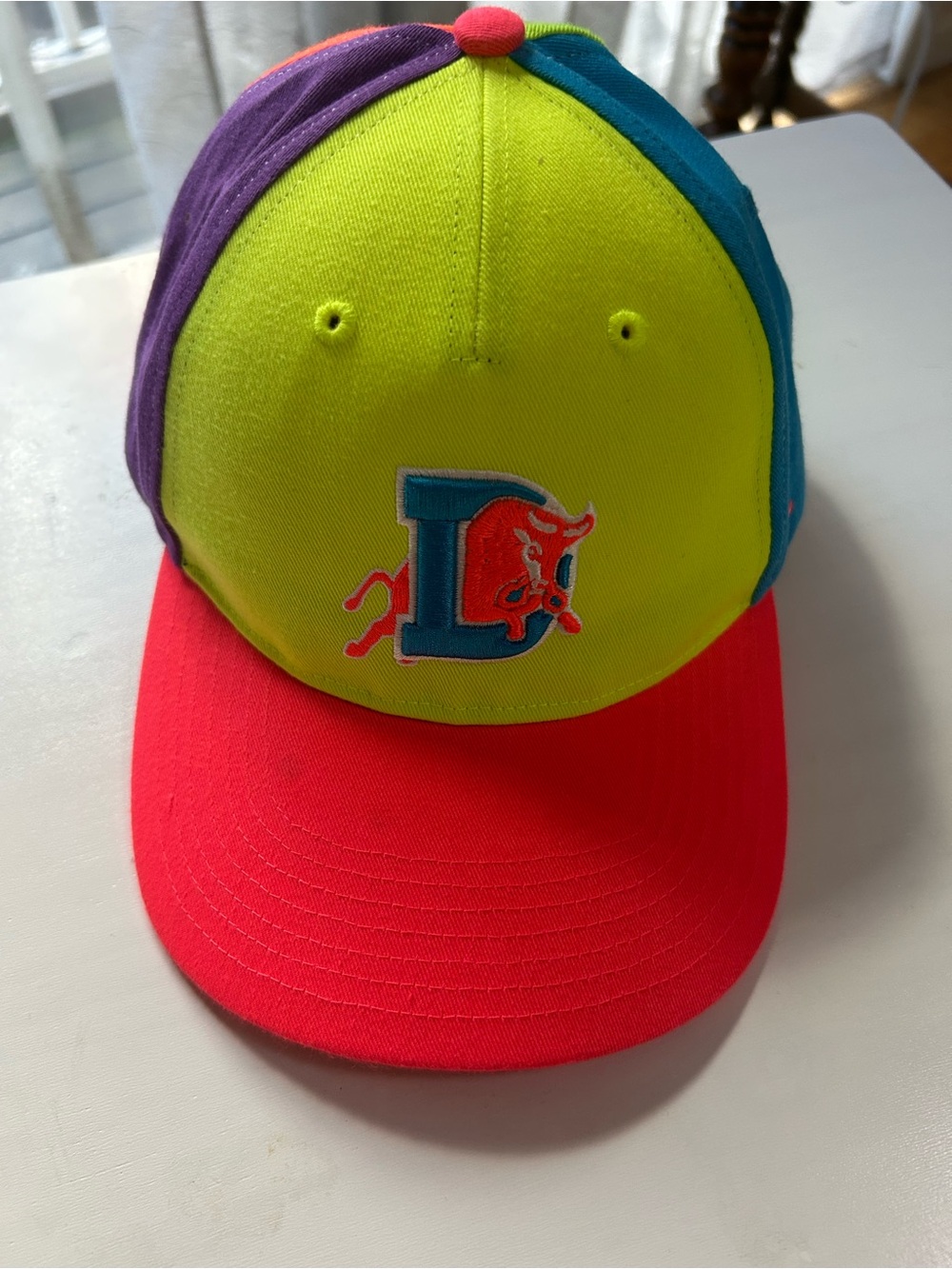 Neon Colorblock Kids Baseball Cap with Red Brim